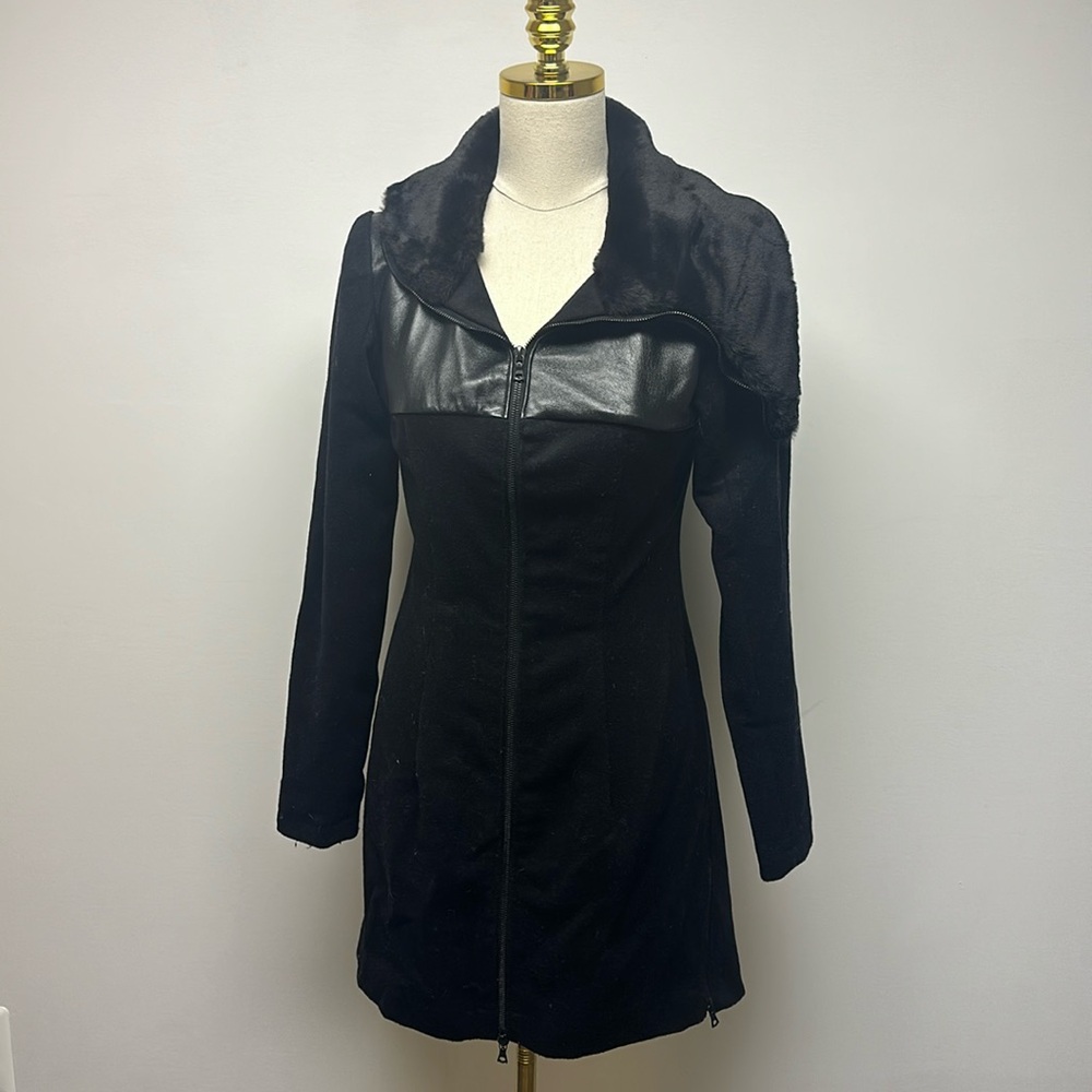 Cartel Noir Fur, Leather & Wool Coat
